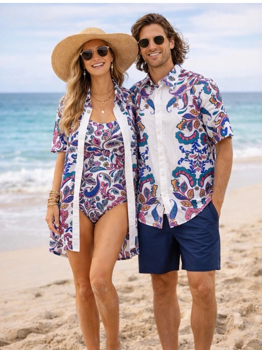 Johnny Was Men’s Fatima Cover Up Shirt White Purple Paisley Size Small NWT